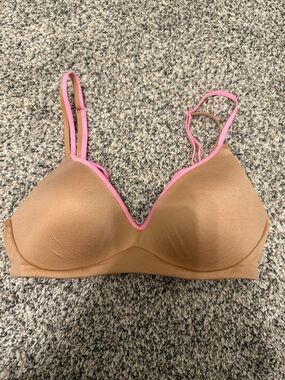 Aerie Nude Bra with Pink Trim - Lightly Molded Wireless T-Shirt Style